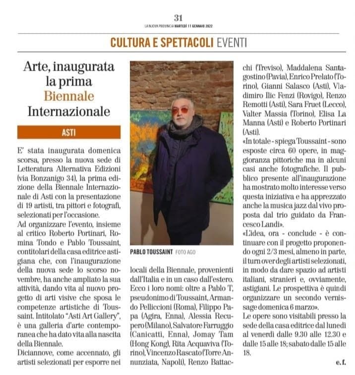 La Nuova Provincia, 11 gennaio 2022: Arte, inaugurata la prima Biennale Internazionale
