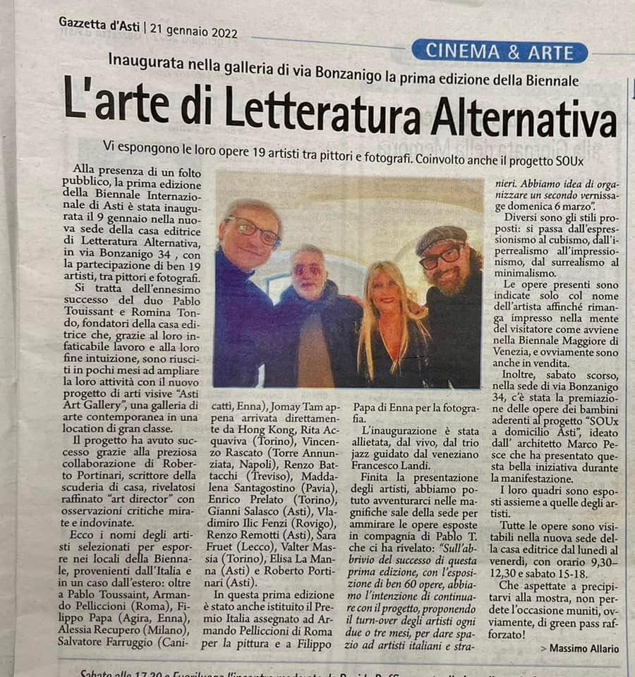 Gazzetta d’Asti, 21 gennaio 2022: L’arte di Letteratura Alternativa, prima Biennale in via Bonzanigo