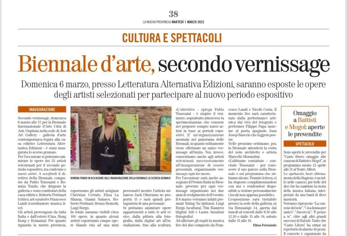 La Nuova Provincia, 1 marzo 2022: Biennale d’arte, secondo vernissage