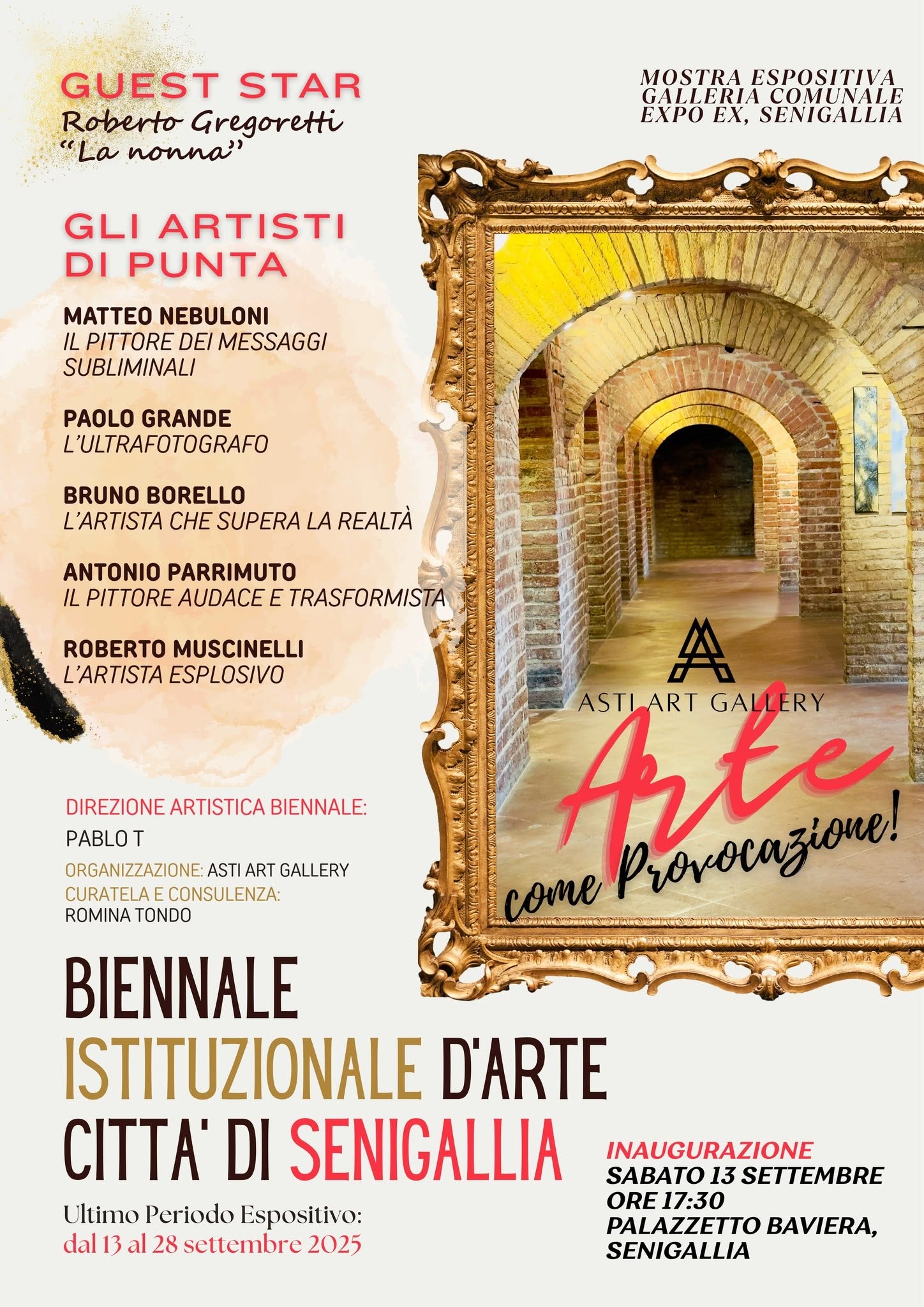 Locandina generale di Arte come provocazione, ultimo periodo della Biennale di Senigallia, 13–28 settembre 2025