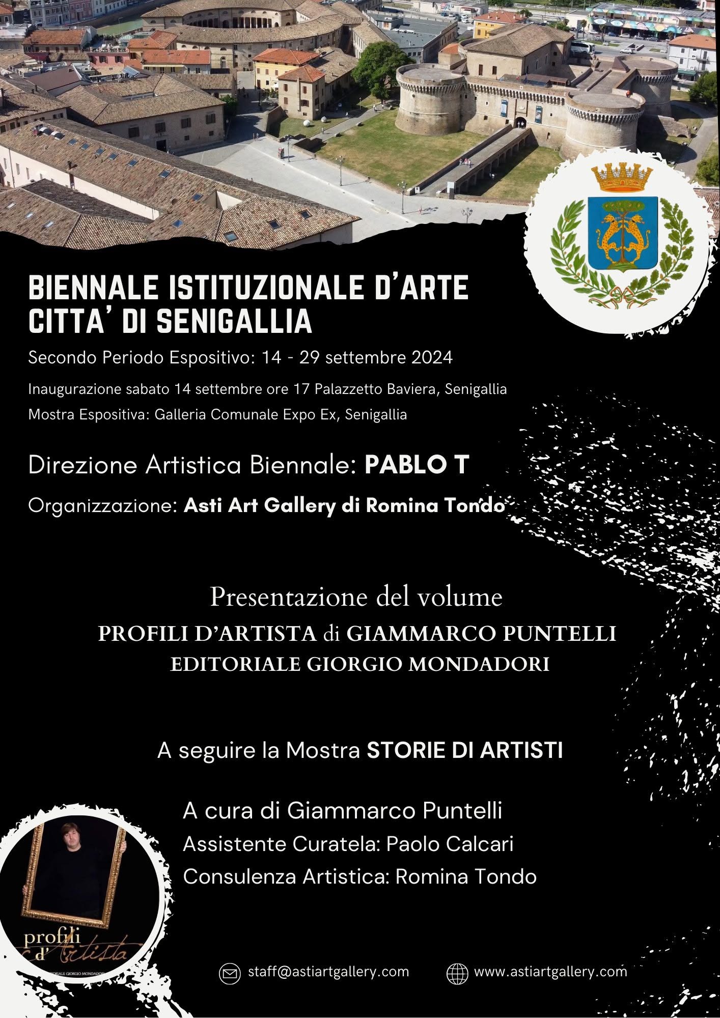 Locandina del secondo periodo della Biennale di Senigallia, 14–29 settembre 2024: Profili d’artista e Storie di artisti